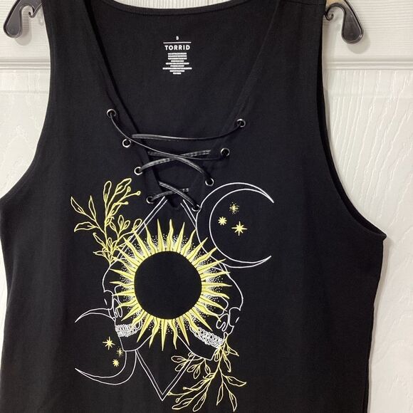 Torrid Black Wicked Skulls Sun Tank Top Laced Neckline Torrid Sizing 3 - Picture 6 of 12